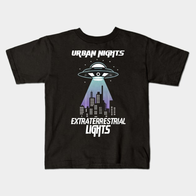 Urban Nights Extraterrestrial Lights UFO Cityscape Design Kids T-Shirt by TF Brands